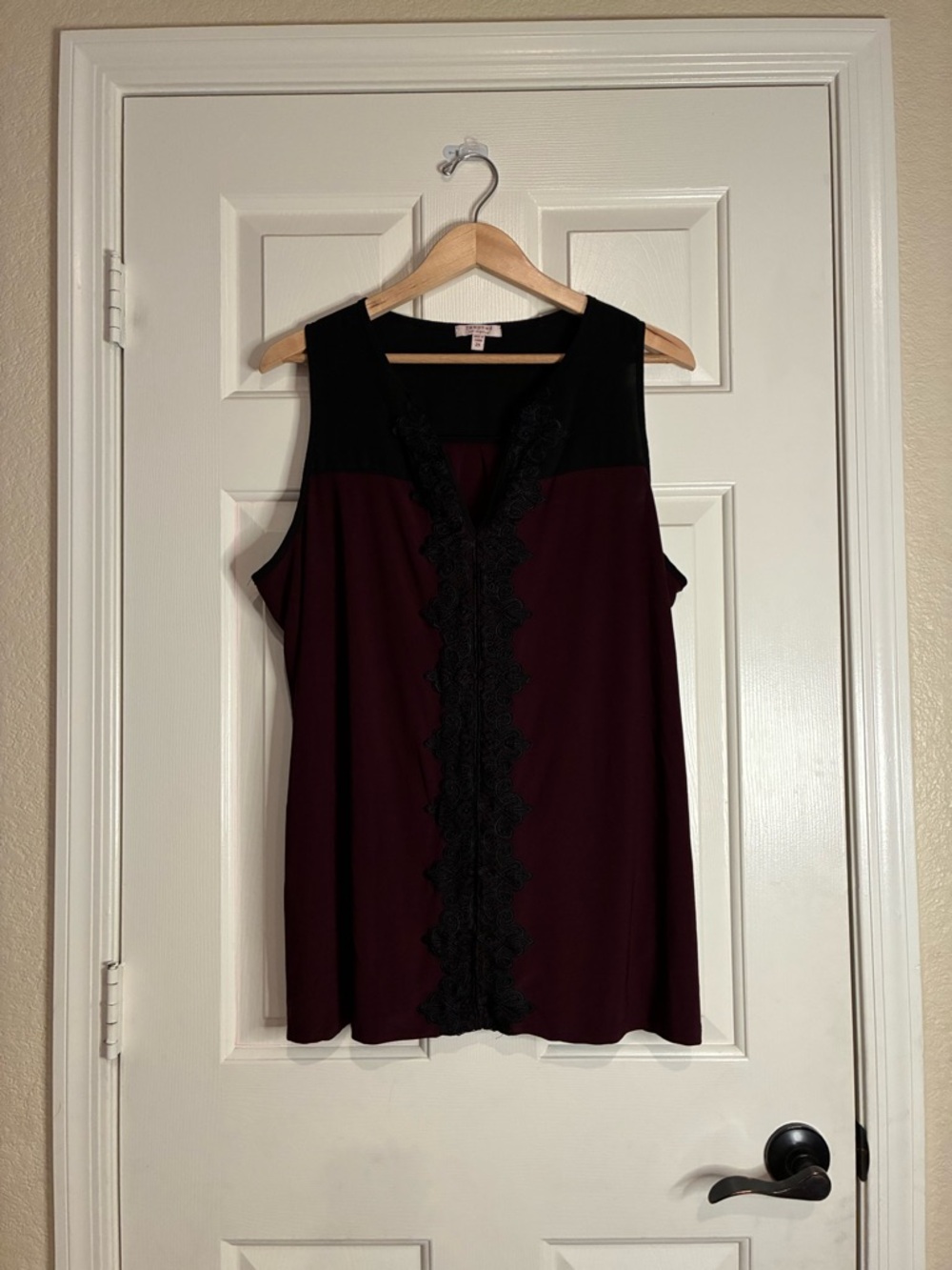 Tempted Burgundy Tank Top with Black Lace Yoke